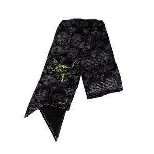 Coach Rexy Print Silk Skinny Scarf With Leather Tab